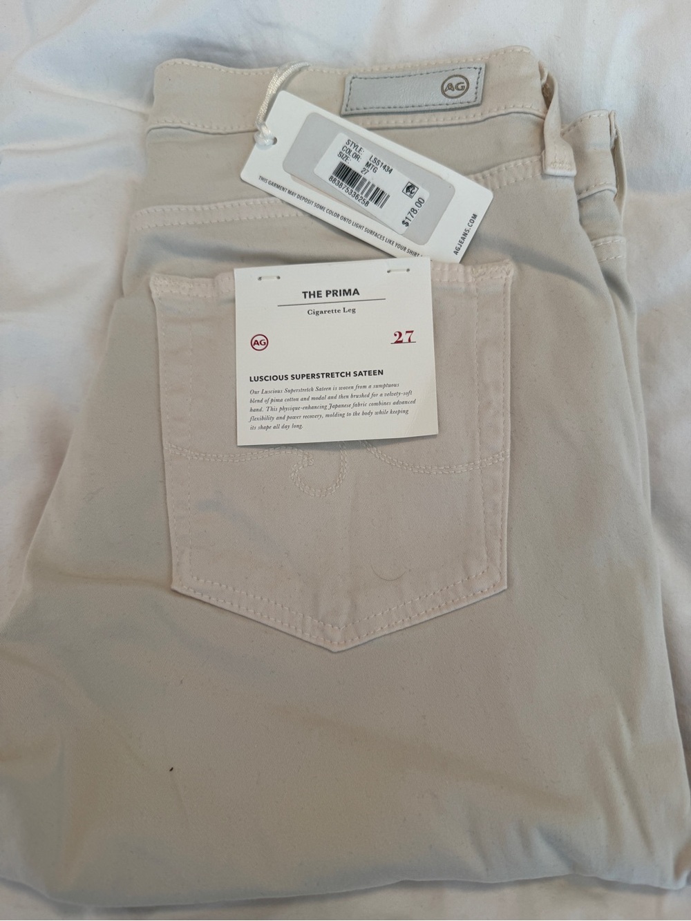 Ag Adriano Goldschmied The Prima Cigarette Leg Jeans in Light Beige